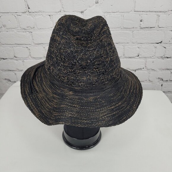 Free People Black Brown Wide Brim Floppy Lightweight Foldable Fedora Hat O/S - Picture 3 of 10
